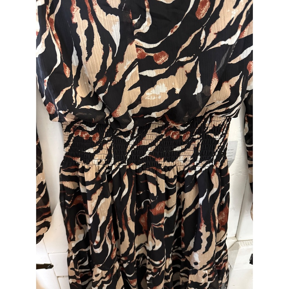 Socialite Womens Animal Print Smocked Waist Mini Dress Black Tan XS - Picture 4 of 9